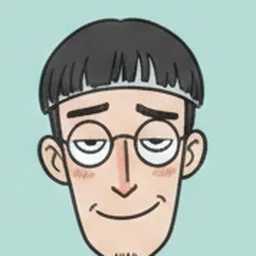 丸眼鏡に前髪ぱっつんの男性