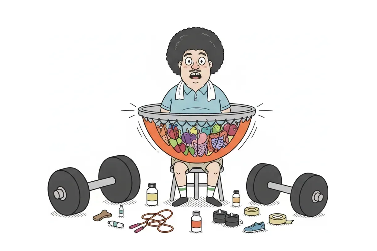 骨盤を器に見立て、その底のハンモックが内臓を支えているイラスト