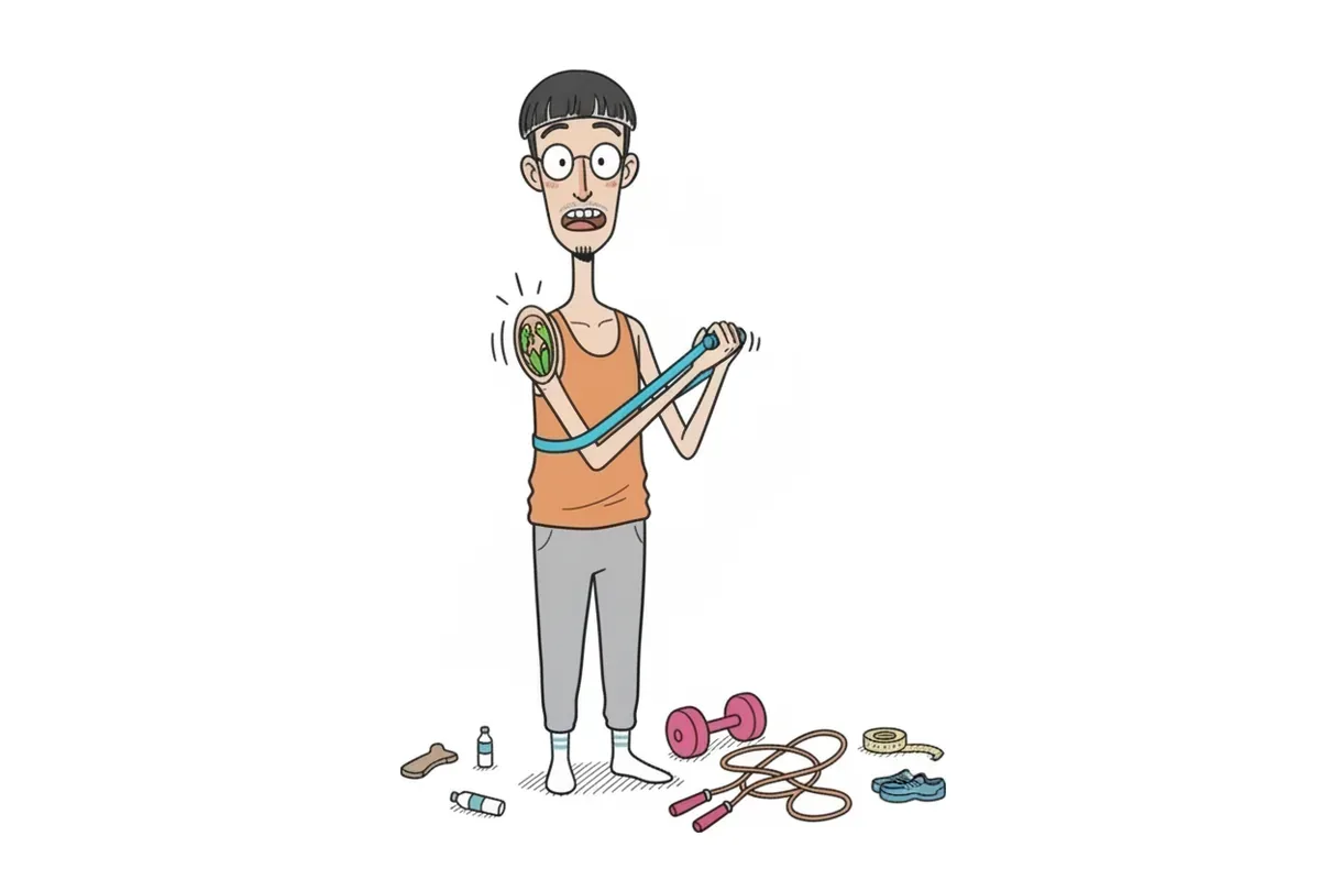 肩を開いて見せ、4つの小さな筋肉が指のように関節をつかんでいるイラスト